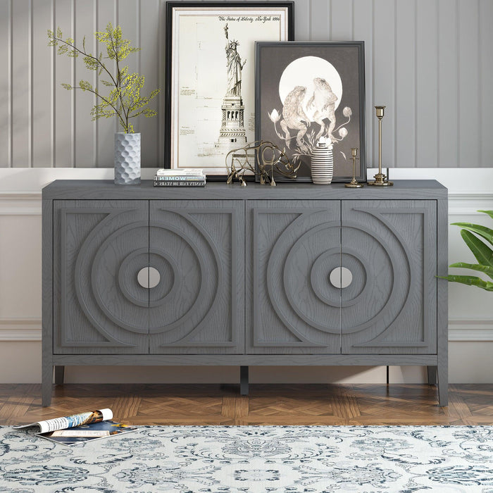 Retro Sideboard Door with Circular Groove Design and Round Metal Door Handle for Entrance, Dining Room, Living Room - DTYStore