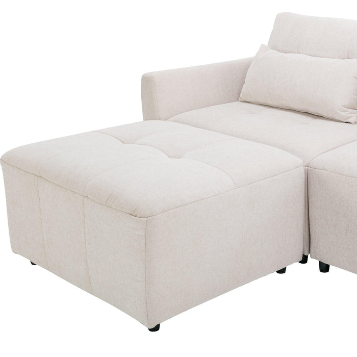 113.3" Convertible Sectional Sofa Couch 3-Seat L-Shaped with Movable Ottoman and USB