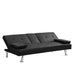 Sofa Bed with Armrest two holders WOOD FRAME, STAINLESS LEG, FUTON BLACK PVC