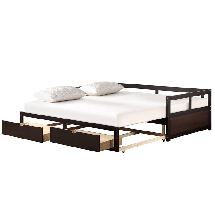 Wooden Daybed with Trundle Bed and Two Storage Drawers , Extendable Bed Daybed,Sofa Bed for Bedroom Living Room,Espresso - DTYStore