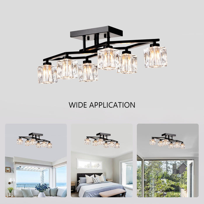 6-Light Crystal Ceiling Light for Dining Room, Modern Ceiling Lamp with Light Fixture For Farmhouse Entryway Living Room (6*G9 Bulbs Included)