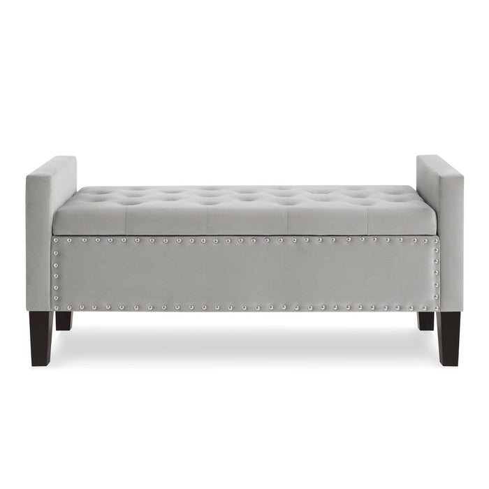 Upholstered Tufted Button Storage Bench with Nails Trim, Entryway Living Room Soft Padded Seat