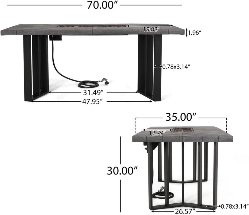 Outdoor Patio Propane Fire Pit Concrete Wood-Pattern Fire Table - 40, 000 BTU, 30'' H x 70'' W, Grey (Tank cover not Included)