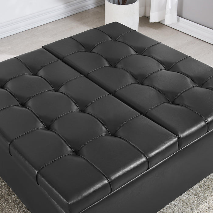 Large Square Faux Leather Storage Ottoman | Coffee table for Living Room & Bedroom (Black)