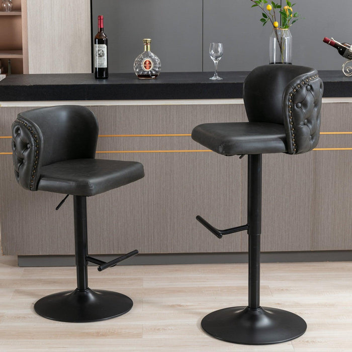 A&A Furniture,Swivel Barstools Adjusatble Seat Height, Modern PU Upholstered Bar Stools with the whole Back Tufted, for Home Pub and Kitchen Island（Dark Gray, Set of 2）