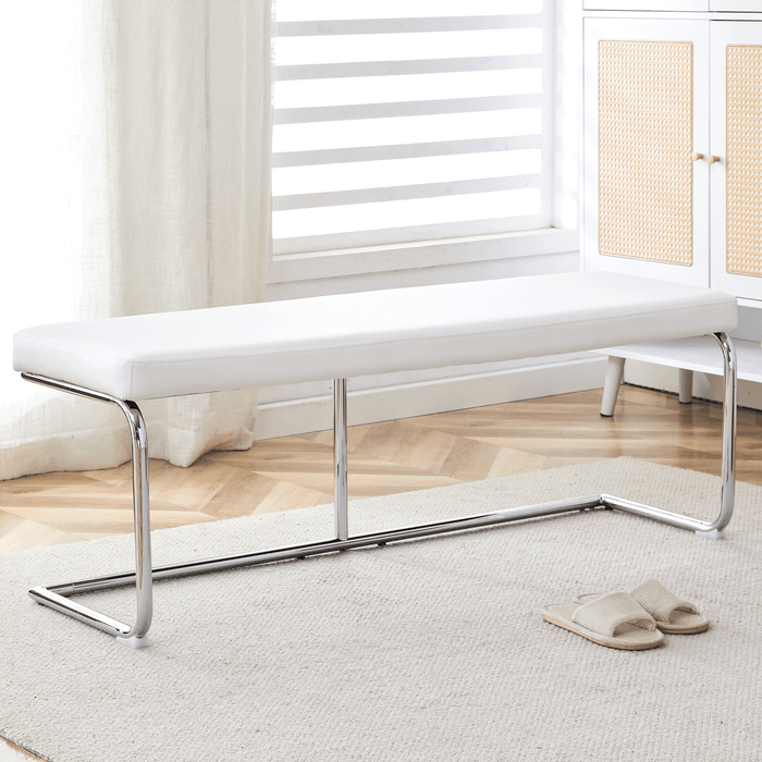 White Shoe Changing Stool, Silver Metal Legs, Sofa Stool Dining Chair, suitable for bedroom ,fitting room, storage room, dining room, living room.