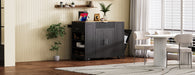 Fluted Kitchen Island with Trash Can Storage Cabinet, Power Outlet, Internal Storage Rack, Rolling Kitchen Islands on 5 Wheels with 3 Drawer, 3 Open Side Racks for 10 Gallon Garbage Bin, Black - DTYStore