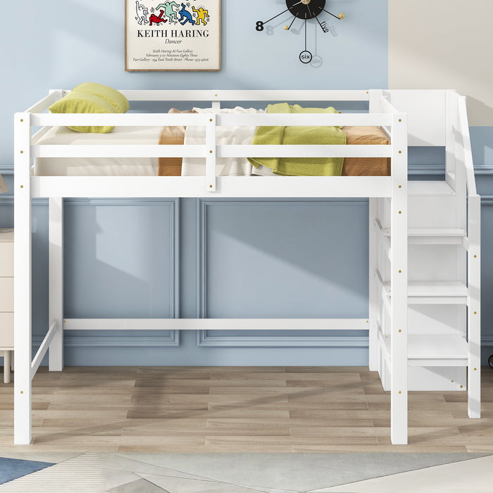 Full Size Loft Bed with Built-in Storage Wardrobe and Staircase, White(Old SKU:SM000527AAK) - DTYStore