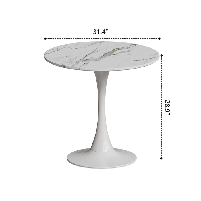 31.4 "round dining table, medieval white marble patterned tulip dining table, 2-3 person metal base dining table, easy to assemble casual coffee table, office desk - DTYStore