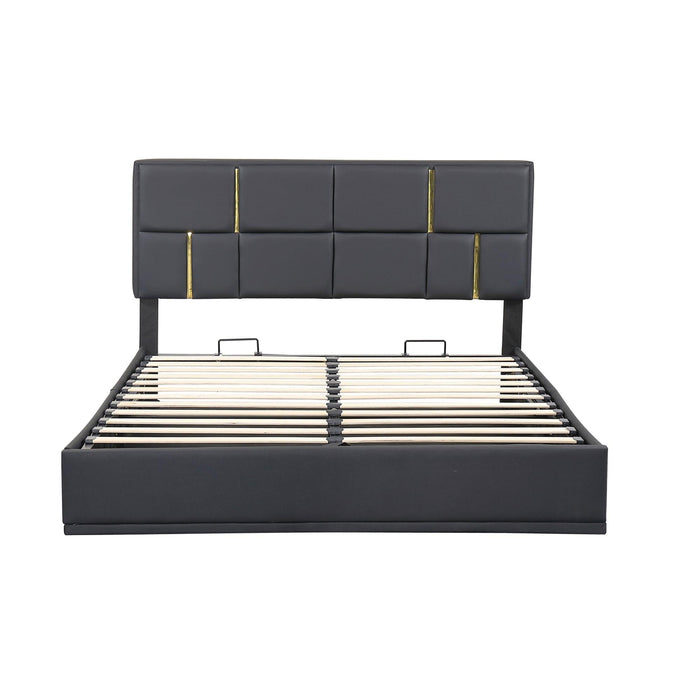 2-Pieces Bedroom Sets,Queen Size Upholstered Platform Bed with Hydraulic Storage System,Storage Ottoman with Metal Legs,Black