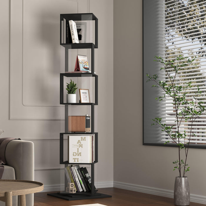 6 tier Rotating Bookshelf, Floor Rack Simple Bookcase with Acrylic plate Student Multi-Function Creative Bookshelf for Living Room with anti-toppling base