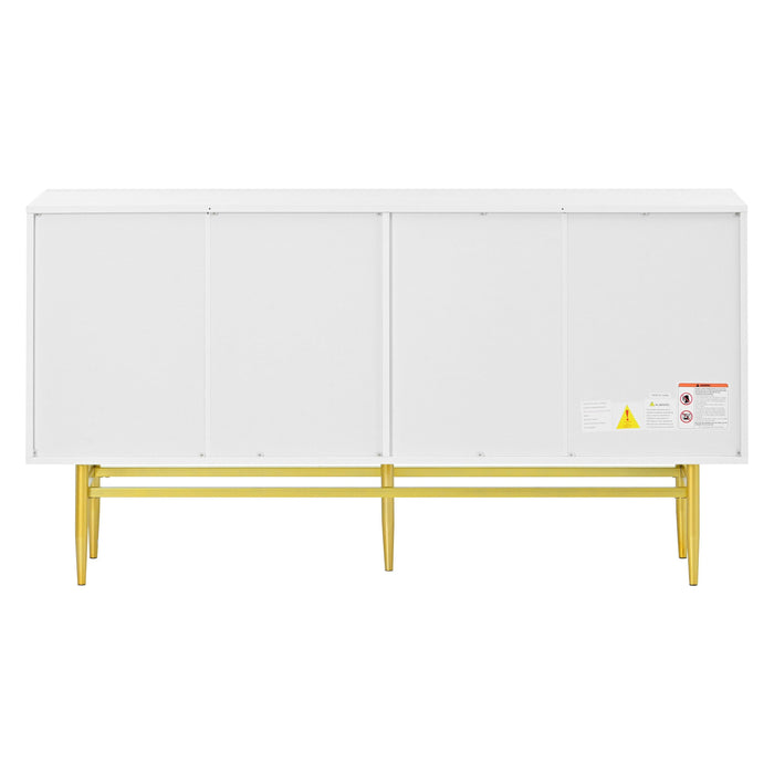 Modern Elegant 4-door Sideboard Gold Metal Handle Buffet Cabinet for Dining Room, Living Room, Bedroom, Hallway