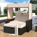 2-Piece Outdoor Rattan Daybed, Outdoor Bed with 5 Positions, Outdoor Loveseat Patio Sofa with Bench Lounge Roof Set and Cushions for Poolside, Backyard and Garden (Brown Wicker + Beige Fabric) - DTYStore