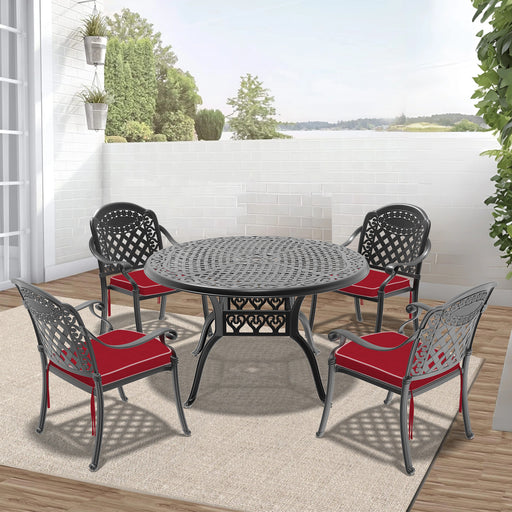 (Cushions In Random Colors)5-Piece Set Of Cast Aluminum Patio Furniture With Cushions - DTYStore
