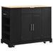 Fluted Kitchen Island with Trash Can Storage Cabinet, Power Outlet, Internal Storage Rack, Rolling Kitchen Islands on 5 Wheels with 3 Drawer, 3 Open Side Racks for 10 Gallon Garbage Bin, Black - DTYStore