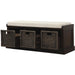 TREXM Rustic Storage Bench with 3 Removable Classic Rattan Basket , Entryway Bench with Removable Cushion (Espresso)