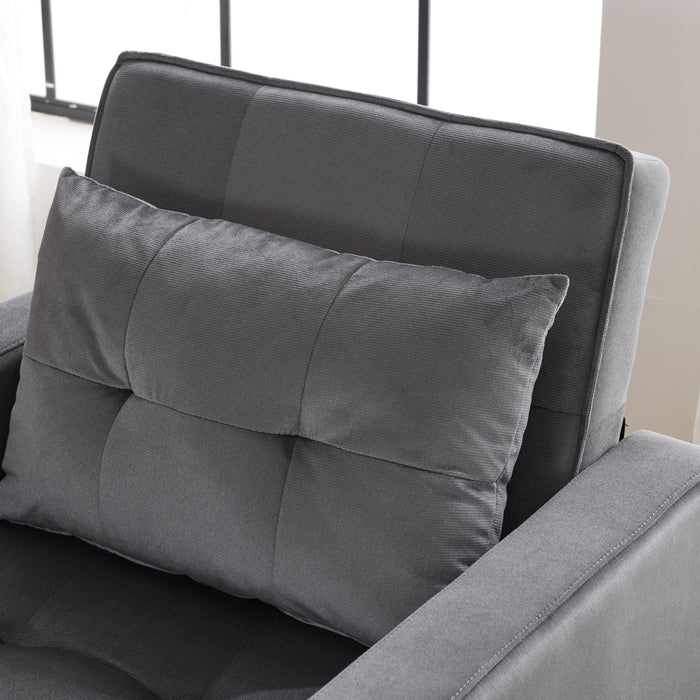 Convertible Sleeper Sofa Chair Bed with Pillow & Pocket, 3-in-1 Sofa Bed Sleeper Chair in Modern Velvet Fabric for Living Room, Bedroom, Study, Apartment, Gray - DTYStore