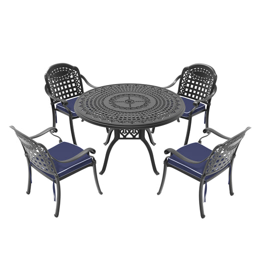 (Cushions In Random Colors)5-Piece Set Of Cast Aluminum Patio Furniture With Cushions - DTYStore