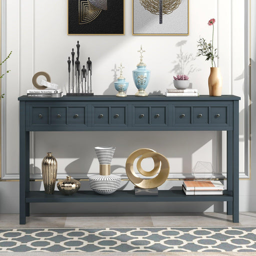 Rustic Entryway Console Table, 60" Long Sofa Table with Two Different Size Drawers and Bottom Shelf for Storage - DTYStore