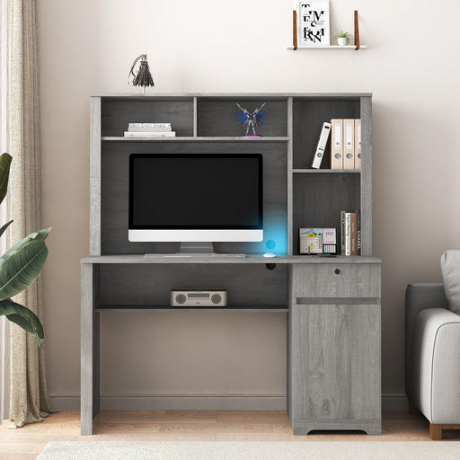 Computer Desk with Hutch & Bookshelf,Wood Executive Desk Teens Student Desk Writing Laptop Home Office Desk with Drawers,3 AC Outlets and 2 USB Charging Ports,Study Laptop Table for Home - DTYStore