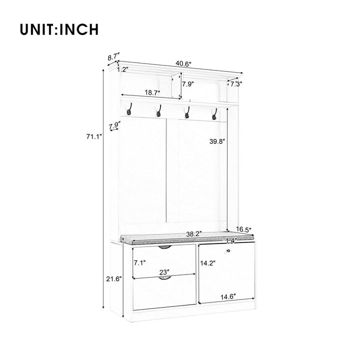 5-in-1 Entryway Bench with Coat Rack, Cushion and Shoe Storage for Hallway