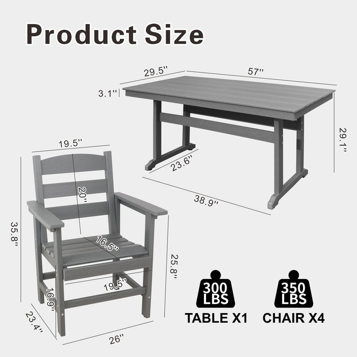 5 Piece HDPE Patio Outdoor Furniture Set for 4, Dining Table and Chairs,51'' Outdoor Dining Table , Outdoor Dining Set for Garden, Backyard, Lawn, and Poolside(grey) - DTYStore