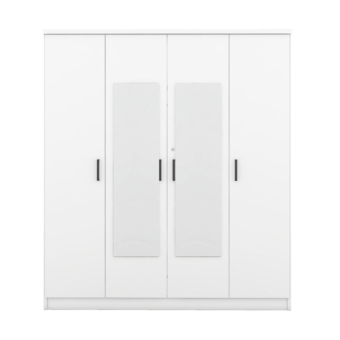 4-Door Mirror Wardrobe with shelves, White