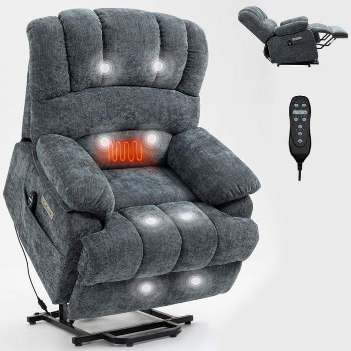 Large Size Chenille Power Lift Recliner Chair with 8-Point Vibration Massage and Lumbar Heating