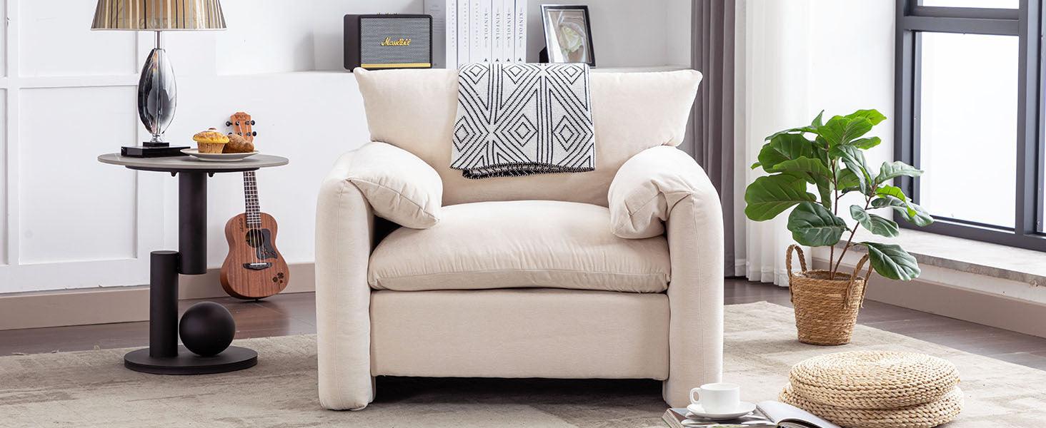 Modern Style Chenille Oversized Armchair Accent Chair Single Sofa Lounge Chair 38.6'' W for Living Room, Bedroom,Cream