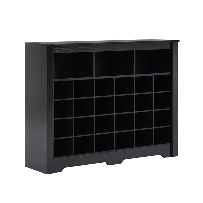 Sleek Design 24 Shoe Cubby Console, Modern Shoe Cabinet with Curved Base, Versatile Sideboard with High-quality for Hallway, Bedroom, Living Room, Black