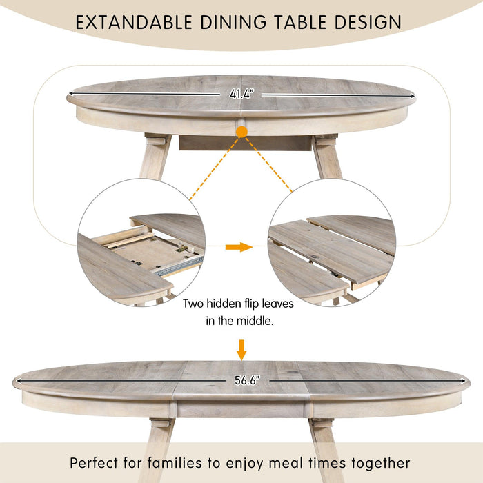 TREXM 5-Piece Wood Dining Table Set Round Extendable Dining Table with 4 Dining Chairs, Dining Room Table Set for 4 person for Dining Room (Natural Wood Wash)