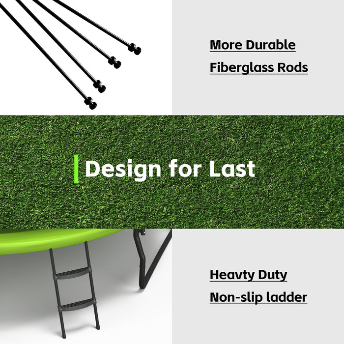 New Design 14FT Trampoline for Kids with Upgraded Arc Composite Pole and Safety Enclosure Net, Ladder and 8 Wind Stakes, Round Outdoor Recreational Playset Balanced Physical Training Trampoline - DTYStore