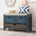 TREXM Storage Bench with Removable Basket and 2 Drawers, Fully Assembled Shoe Bench with Removable Cushion (Navy)