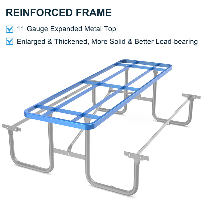 96' Expanded Metal Rectangular Picnic Table, Blue - DTYStore