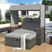 2-Piece Outdoor Rattan Daybed, Outdoor Bed with 5 Positions, Outdoor Loveseat Patio Sofa with Bench Lounge Roof Set and Cushions for Poolside, Backyard and Garden (Grey Wicker + Grey Fabric) - DTYStore