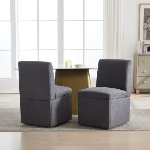360 Degree Swivel Upholstered Dining Chairs Set of 2 Swivel Dining Room Chairs Kitchen Chairs Casters & Storage Comfy Modern Rolling Chair for Living Room Fabric Armless Chair - DTYStore