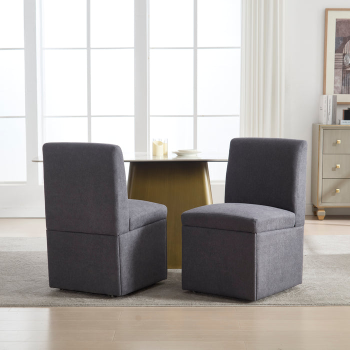 360 Degree Swivel Upholstered Dining Chairs Set of 2 Swivel Dining Room Chairs Kitchen Chairs Casters & Storage Comfy Modern Rolling Chair for Living Room Fabric Armless Chair - DTYStore