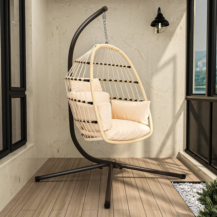 Patio Foldable Hanging Swing Chair with Stand Natural Color - DTYStore