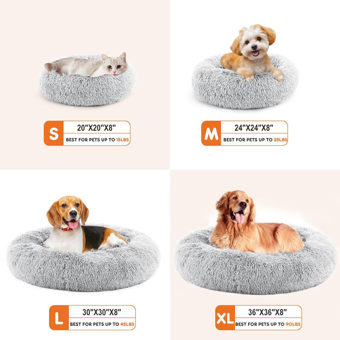 Anti-Slip Round Fluffy Plush Faux Fur Cat Bed, Small gray - DTYStore