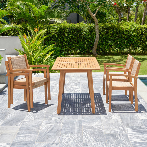Mauricio 5-Piece Acacia Wood Dining Set with Stacking Chair - DTYStore