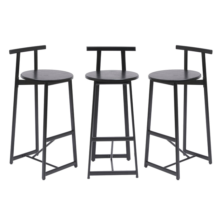 27''H Barstool Set of 3 Wooden Round Bar Stools with Footrest Modern Kitchen Chairs for Counter (Black & Black) - DTYStore