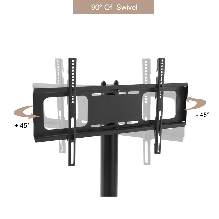 Height and Angle Adjustable Multi-Function Tempered Glass Metal Frame Floor With Lockable Wheels Mobile TV Stand, LCD/Plasma TV bracket 2 Tier Tempered Glass Shelves For Multiple Media Devices