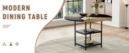 47.3-inch diameter modern splicing circular dining table - double-layer storage, wood and black fan-shaped diagonal color matching design, interpreting home aesthetics and practicality. - DTYStore