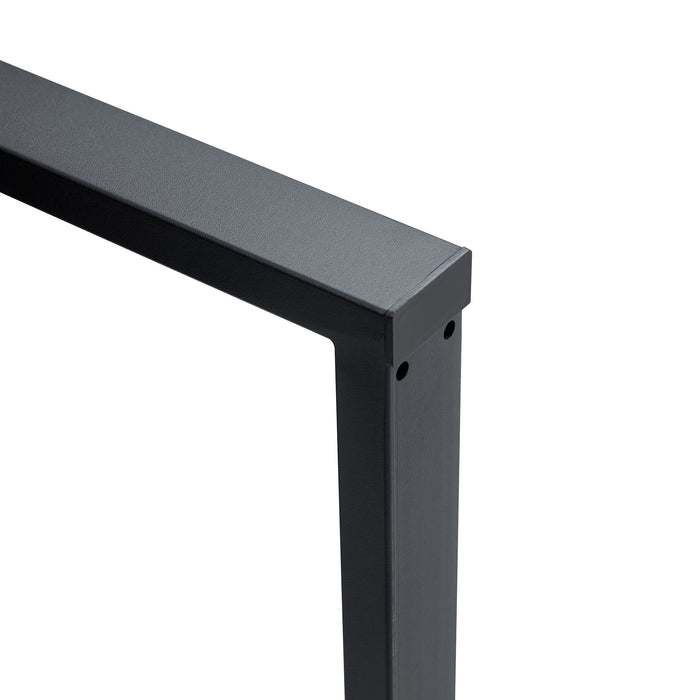 A minimalist retro rectangular dining table with a specially textured top and black metal legs.Contemporary Minimalist MDF Dark Wood Textured Tabletop.Able To Give People A Visual Beauty With Rules. - DTYStore
