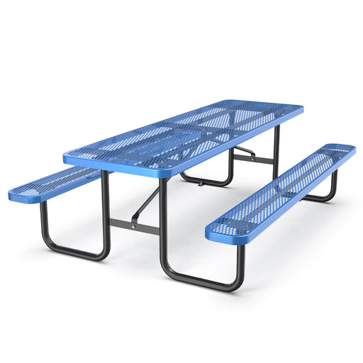96' Expanded Metal Rectangular Picnic Table, Blue - DTYStore