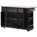 53'' Farmhouse Kitchen Island with Two Tempered Glass Cabinet Doors, Power Outlet, Rolling Kitchen Cart on Wheels with Drop Leaf, 5 Open Side Racks, 3 Drawers, for Kitchen, Dining Room, Black - DTYStore