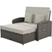 PE Wicker Rattan Double Chaise Lounge, 2-Person Reclining Daybed with Cushions and Cover