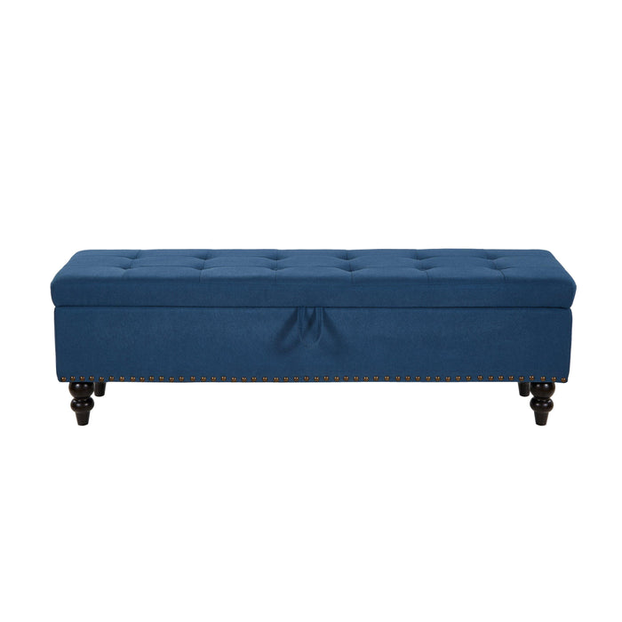 59" Bed Bench with Storage Blue Fabric