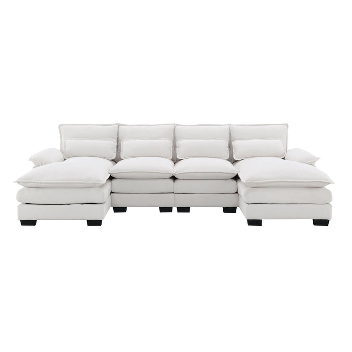 Modern U-shaped Sectional Sofa with Waist Pillows, Sleeper Couch with Chaise Lounge,6-seat Upholstered Symmetrical Sofa