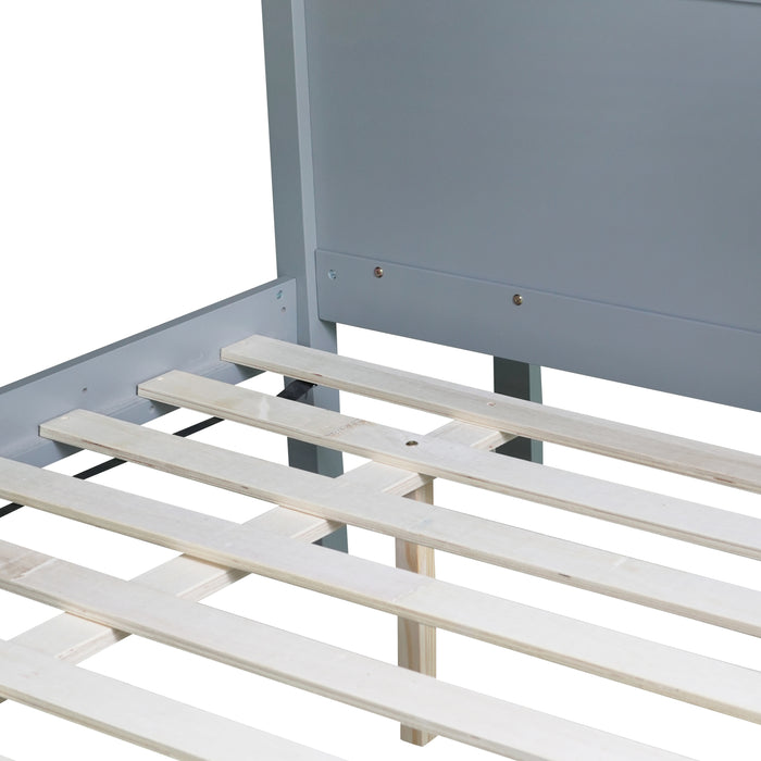 Twin over Full Bunk Bed with 2 Drawers, Slide, Shelves, Ladder, Rubber Wood Bunk Bed with Slide, Drawers,Grey(Old Sku:W504S00061) - DTYStore